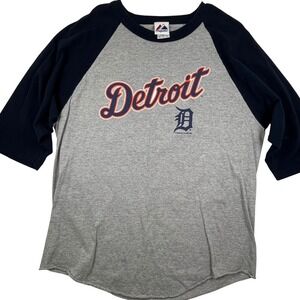 Detroit Tigers Raglan Shirt Majestic Old English D Vintage MLB XL Y2K Baseball